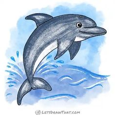 a drawing of a dolphin jumping out of the water