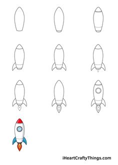 how to draw a rocket ship with six different angles and the number one on each side