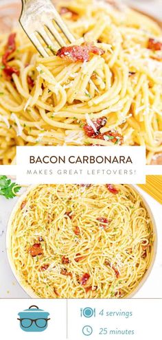 bacon carbonara makes great leftovers with this easy recipe that is ready in under 20 minutes