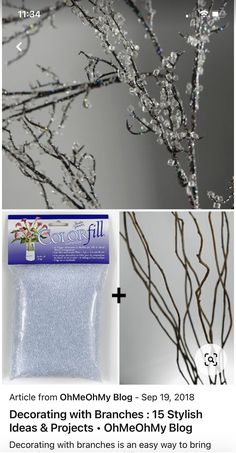 an image of some flowers and branches in the process of being decorated with beads or glitters