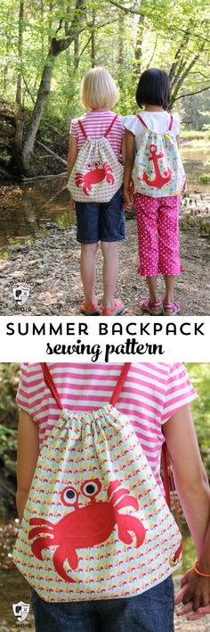 These are cute looks--don't want a crab on a backpack but like the homemade look of the satchel. Backpack Pattern Sewing, Backpack Sewing, Tote Bag Pattern Free, Sac Diy, Beginner Sewing, Backpack Pattern, Beginner Sewing Projects Easy, Headband Pattern, How To Hem Pants