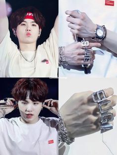 four different images of the same person with bracelets