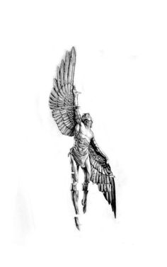 a drawing of a bird flying in the air with its wings spread out and it's head down