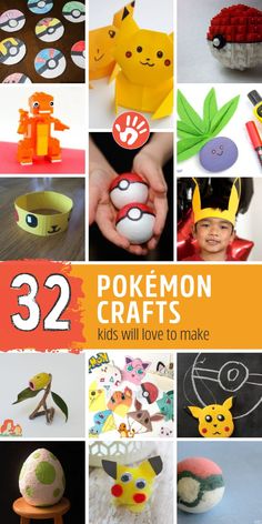 the cover of 32 pokemon crafts for kids will love to make