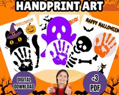 Halloween Handprint Keepsake Art, Halloween Greeting Card, Halloween Craft Activities, Footprint, Halloween Printable, - Etsy Kids Crafts Preschool, Fun Preschool Crafts, Handprint Art Kids, Baby Handprint Art, Kindergarten Activity, Halloween Parfait