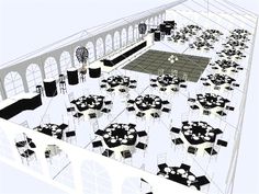 an artist's rendering of a banquet hall with tables and chairs