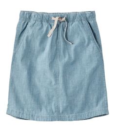 Women's Lakewashed Pull-On Skirt, Mid-Rise Chambray | Dresses & Skirts at L.L.Bean Casual Skirt With Elastic Waistband For Daywear, Casual Cotton Skirt With Elastic Waistband, Casual Medium Wash Denim Skirt With Elastic Waistband, Casual Washed Blue Skirt With Pockets, Casual Medium Wash Cotton Skirt, Casual Lined Skirt With Relaxed Fit, Casual Relaxed Fit Lined Skirt, Casual Knee-length Relaxed Fit Skirt, Casual Denim Skirt With Elastic Waistband