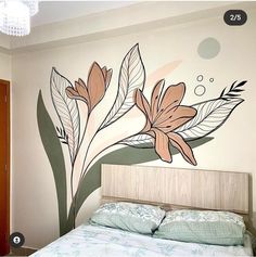 Pintura de flor na parede Mural Paintings, Pintu Interior, Home Wall Painting, Interior Murals