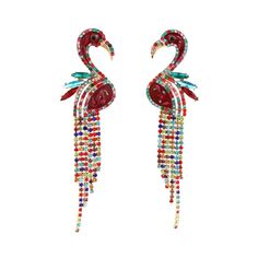 PRICES MAY VARY. Excellent quality - Boho flamingo fringe earrings are made of highly polished alloy through metal plating process, so they have a fine lustre. They are hypoallergenic and comfortable to wear. The well-designed curved edges also bring a delicate touch to the bohemian flamingo tassel earrings. Size - 100 × 27mm, a pair of studs with rainbow flamingo design for each pack is about 16.5g. Classic and comfortable to wear - Cubic zirconia funny flamingo stud earrings can fit well with Cute Flamingo, Flamingo Design, Flamingo Earrings, Tropical Flamingo, Flamingo Bird, Statement Drop Earrings, Tassel Earrings, Unique Earrings, Earrings For Women