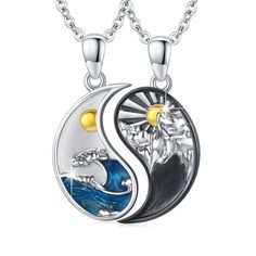 PRICES MAY VARY. 🌊【Design inspiration】-The yin yang necklace is characterized by mountains and wave , yin and yang elements, meaning-the love between you and me is as firm as mountains and seas. It also symbolizes that no matter how far the distance is, I will always be by your side. The design of this yin and yang couple necklace is full of romantic atmosphere, expressing the deep love in each other's hearts. 🌊【Hypoallergenic Ying Yang Necklace】-Yin yang couples matching necklace set are made Ying Yang Necklace, Family Pendant Necklace, Yin Yang Jewelry, Matching Necklaces For Couples, Yin Yang Bracelet, Yin Yang Necklace, Sea Necklace, Bff Jewelry, Mountain Jewelry