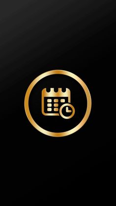 a black and gold logo with an image of a calculator in the middle