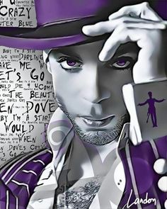 a man in a purple hat is holding his hand up to his face