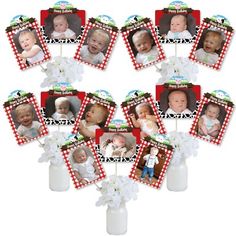 a bunch of baby's first birthday cupcake toppers with pictures on them