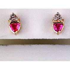 Royal 14K Yellow Gold Trillion Diamond & Pink Sapphire Earrings - 0.10 Carat Diamonds, 0.80 Carat Pink Sapphires Trillion Diamonds, Pink Sapphire Earrings, Romantic Dinner For Two, Romantic Dinner, Yellow Gold Setting, Royal Jewelry, Sapphire Earrings, Pink Sapphire, Diamond Shapes