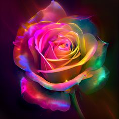 a multicolored rose is shown in this artistic photograph, it appears to be very colorful