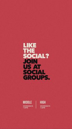 a red poster with the words like the social? join us at social groups