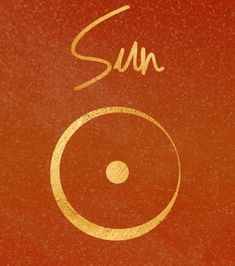 an orange background with the word sun written in cursive gold on top of it