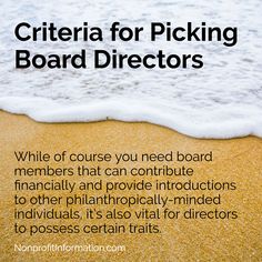 the words criteria for picking board directors written in front of an ocean wave