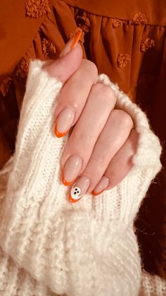 Spooky Ghost Halloween Nails Orange French Tips Nail Art Halloween, Holloween Nails, Halloween Acrylic Nails, Cute Halloween Nails, October Nails, Cute Nails For Fall, Smink Inspiration