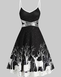 Christmas Dress Women Parties, Christmas Dress Up, 파티 드레스, Party Kleidung, Mini Cami Dress, Christmas Party Dress, Suspender Skirt, Black And White Dress, Vestidos Vintage