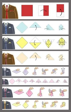 Simpul Dasi, Pocket Square Folds, Tie A Necktie, Pocket Square Styles, Neck Tie Knots, Style Chart, Handkerchief Men, How To Fold, Kraf Diy