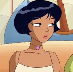 an animated image of a woman with black hair