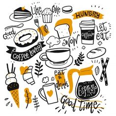 an illustration of coffee related items