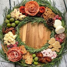 a wreath made out of different types of food