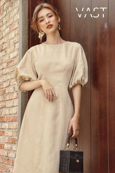 Amy Linen Dress – VAST Beige Elegant Dresses With Lantern Sleeves, Elegant Beige Dresses With Lantern Sleeves, Beige Elegant Dress With Lantern Sleeves, Elegant Beige Dress With Lantern Sleeves, Elegant Puff Sleeve Dress With Blouson Sleeves For Spring, Elegant Beige Lantern Sleeve Dresses, Vintage Dress With Lantern Sleeves, Vintage Dress With Fitted Lantern Sleeves, Vintage Fitted Dress With Lantern Sleeves