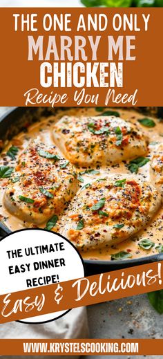 the flyer for mary me chicken recipe you need to make it easy and delicious with text overlay