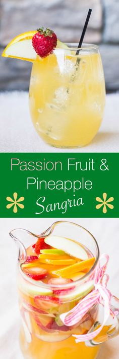 a glass filled with fruit and pineapple sangria