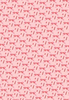 a pink wallpaper with bows and hearts on the back ground, all in different colors