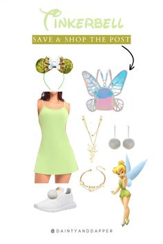 Disney Punk Outfits, Princess Themed Outfits Disney Inspired, Subtle Disney Bounding, Disneyland Character Outfits, Disneyland Costume Ideas, Tinkerbell Bounding, Tinker Bell Disneybound, Disney Inspired Outfits Casual, Disney Bound Princess Outfits