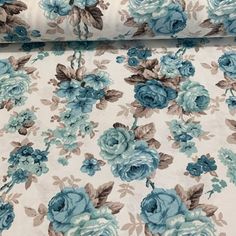 a blue and brown floral print fabric