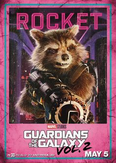 the poster for rockett and the grooter from star wars is shown in pink