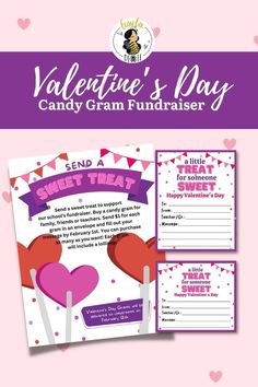 valentine's day candy gran fundraiser flyer with two hearts on it and the words send a sweet treat