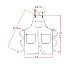 the size and measurements of a leather apron with two pockets on one side, and an adjustable