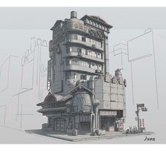 an artistic rendering of a building in the city