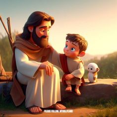 the little jesus is sitting next to his father