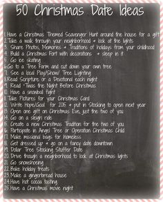 a blackboard with the words 50 christmas date ideas written on it