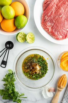 the ingredients to make this dish include meat, lemons, and cilantro