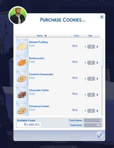 an app showing the price of cookies in front of a man with glasses on his head