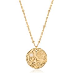 PRICES MAY VARY. Intricate Oceanic Design: Gold circular coin pendant with intricately engraved starfish and seaweed reliefs; pearl embedded for elegance Pendant Size: Necklace length: 19.5 inches + 2-inch extension chain; pendant size: 20.4 mm wide, 19.8 mm high Premium Materials: Made with 14K gold plated over brass; nickel and lead-free; hypoallergenic for sensitive skin Gift-Ready Packaging: Comes in a cute gift box; perfect for family members, friends, and significant others on special occa Seashell Charm Necklace, Gold Jewelry Gift, Handmade Gold Jewellery, Cute Gift Boxes, Handmade Gold, Coin Pendant, Chain Pendant, Gold Pendant Necklace, Dainty Necklace