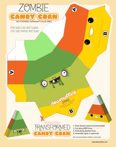 the zombie candy corn map is shown in orange, green and yellow colors with black eyes