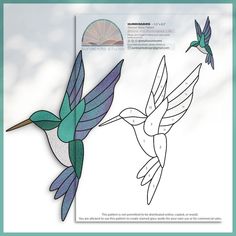 a drawing of a hummingbird flying next to another bird