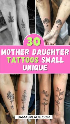 A collection of small, nature-inspired tattoos for mothers and daughters, highlighting delicate designs of plants and flowers that symbolize their bond. Matching Mother Daughter Tattoos Meaningful, Small Tattoos Mother Daughter, Matching Mom Daughter Tattoos, Mother Daughter Tattoos Small Unique, Small Unique Tattoos, Mother And Daughter Tatoos, Manipulative Parents, Mother Daughter Tat, Mum And Daughter Tattoo