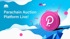 a pink button with the words parachute auction platform live in front of an abstract background