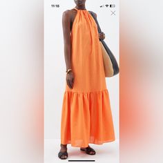 Asceno Ibiza Fluted Organic-Linen Voile Maxi Dress Color: Orange Size Small Used Once Ibiza Dress, Organic Linens, Color Orange, Ibiza, Colorful Dresses, Maxi Dress, Womens Dresses, Orange, Dresses