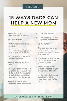 a mother and her child with the text 15 ways dads can help a new mom