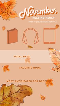 the fall leaves and headphones are shown in this graphic style, with text that reads november